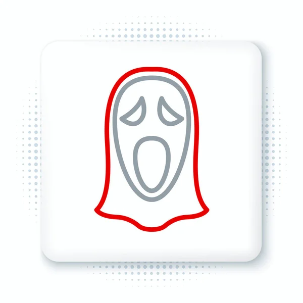Ligne Drôle Effrayant Masque Fantôme Pour Icône Halloween Isolé Sur — Image vectorielle