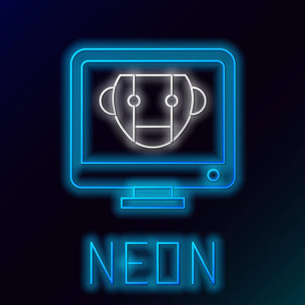 Zářící Neonová Čára Ikona Bot Izolovaná Černém Pozadí Počítačový Monitor — Stockový vektor
