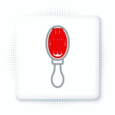 Beyaz arka planda köpek ve kedi ikonu için çizgi saç fırçası izole edildi. Hayvan kürkü için fırça. Hayvan aksesuarı. Renkli taslak konsepti. Vektör.