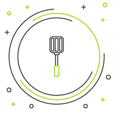 Spatula çizgisi simgesi beyaz arkaplanda izole edildi. Mutfak spatula ikonu. Barbekü spatula işareti. Barbekü ve ızgara aleti. Renkli taslak konsepti. Vektör.