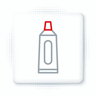 Beyaz zemin üzerinde izole edilmiş diş macunu simgesi çizgi tübü. Renkli taslak konsepti. Vektör.