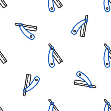 Düz çizgi jilet simgesi beyaz arka planda izole edilmiş kusursuz desen. Berber dükkanı sembolü. Renkli taslak konsepti. Vektör.