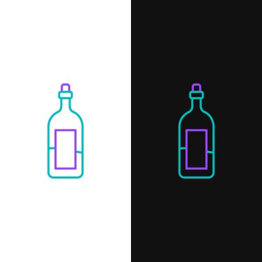 Beyaz ve siyah arkaplanda izole edilmiş bir şişe şarap ikonu. Renkli taslak konsepti. Vektör.