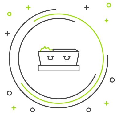 Açık tabut, beyaz arka planda izole edilmiş ölü beden simgesi var. Ölümden sonra cenaze. Cenaze için açık bir cenaze arabasında ceset. Renkli taslak konsepti. Vektör.