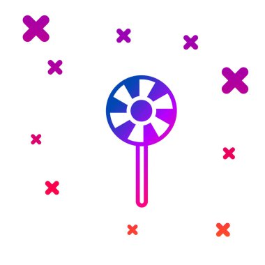 Renkli lolipop simgesi beyaz arkaplanda izole edildi. Şeker işareti. Yemek, lezzetli bir sembol. Kademeli rastgele dinamik şekiller. Vektör.