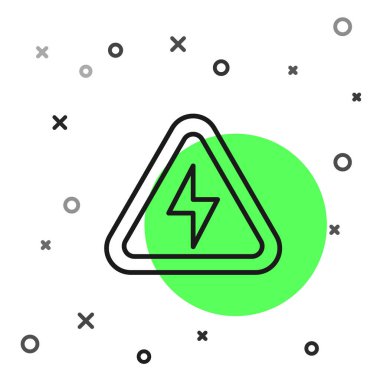 Siyah çizgi yüksek voltaj ikonu beyaz arkaplanda izole edildi. Tehlike sembolü. Üçgendeki ok. Uyarı simgesi. Vektör.