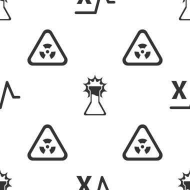 Kare kök x glifini, test tüpünü, matarayı ve üçgeni kusursuz desenli radyasyonla ayarla. Vektör.