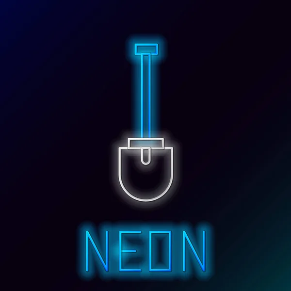 Glödande Neon Line Skyffla Ikonen Isolerad Svart Bakgrund Trädgårdsredskap Verktyg — Stock vektor