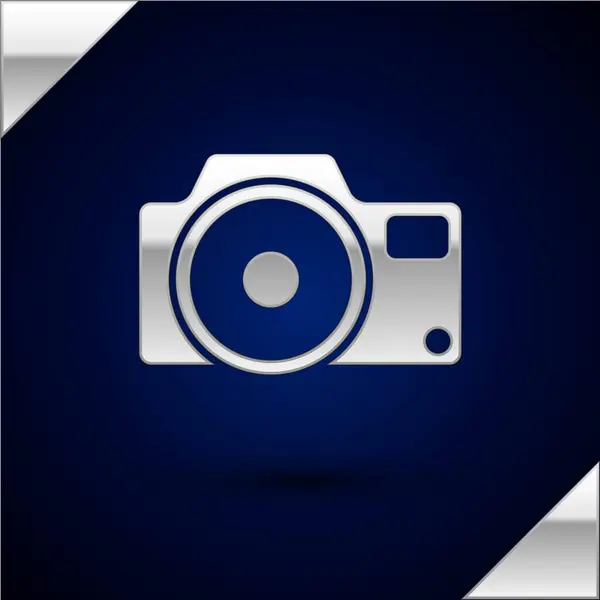 Silver Photo Camera Icon Isolated Dark Blue Background Foto Camera — Stock Vector