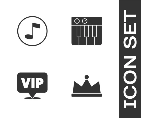 Crown Music Note Tone Location Vip 그리고 Synthesizer 아이콘 Vector — 스톡 벡터
