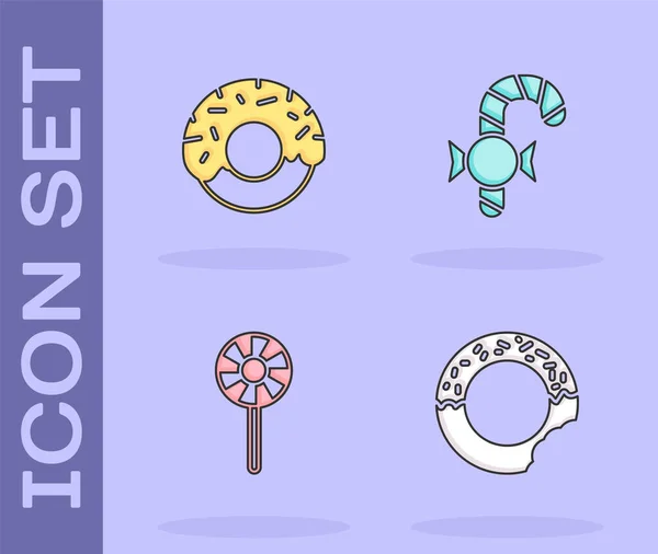 Set Donut Lollipop Christmas Candy Cane Icon Вектор — стоковый вектор