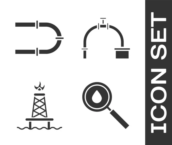 Set Öltropfen Industrie Pipe Ölplattform Mit Feuer Und Industrie Pipe — Stockvektor