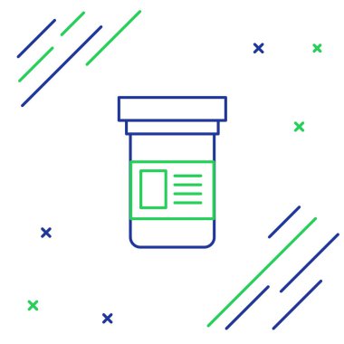 Çizgi tıp ikonu beyaz arka planda izole edilmiş. Şişe hapı işareti. Eczane tasarımı. Renkli taslak konsepti. Vektör.