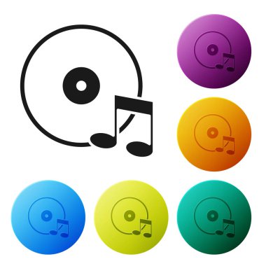 Siyah Vinil disk simgesi beyaz arkaplanda izole edildi. Simgeleri renk daire düğmelerine ayarla. Vektör.