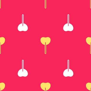 Sarı lolipop simgesi kırmızı arkaplanda izole edilmiş. Yemek, lezzetli bir sembol. Vektör.