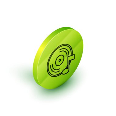 Beyaz arkaplanda izole edilmiş Isometric çizgi Vinil disk simgesi. Yeşil daire düğmesi. Vektör.