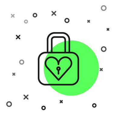 Siyah çizgi kilit ve kalp simgesi beyaz arkaplanda izole edildi. Kilitli Kalp. Aşk sembolü ve anahtar deliği işareti. Sevgililer Günü sembolü. Vektör.