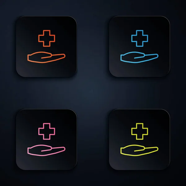Barva Neonové Čáry Cross Nemocnice Lékařské Ikony Izolované Černém Pozadí — Stockový vektor