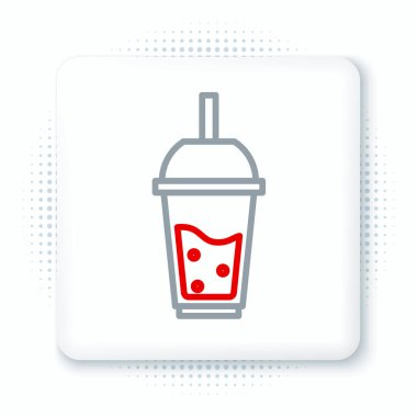 Beyaz arka planda izole edilmiş saman ikonu içilen bir bardak limonata. Renkli taslak konsepti. Vektör.