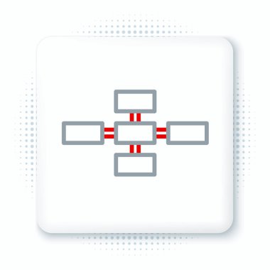 Çizgi İşletme hiyerarşisi organogram grafiği bilgi simgesi beyaz arkaplanda izole edildi. Kurumsal yapı grafik elementleri. Renkli taslak konsepti. Vektör.