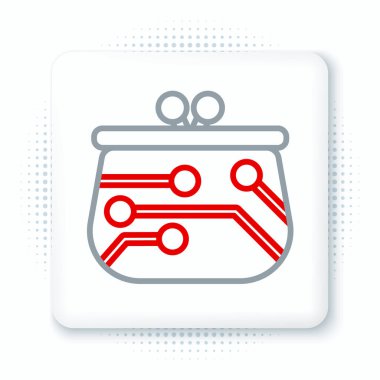Satır Kripto para birimi cüzdan simgesi beyaz arkaplanda izole edildi. Cüzdan ve bitcoin işareti. Maden konsepti. Para, ödeme, nakit, ödeme ikonu. Renkli taslak konsepti. Vektör.