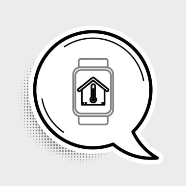 Ev sıcaklığı simgesi gri arkaplanda izole edilmiş Line Smart saati. Termometre simgesi. Renkli taslak konsepti. Vektör.