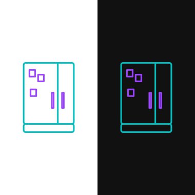 Buzdolabı simgesi beyaz ve siyah arkaplanda izole edildi. Buzdolabı buzdolabı. Ev aletleri ve aletler. Renkli taslak konsepti. Vektör.