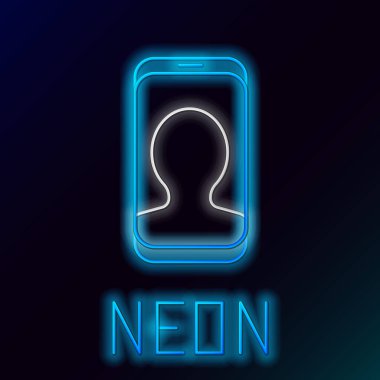 Parlayan neon hattı Taksi çağrı servisi simgesi siyah arkaplanda izole edildi. Akıllı telefon taksisi. Renkli taslak konsepti. Vektör.