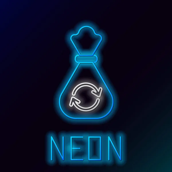 Glödande Neon Linje Sopsäck Med Ikonen Återvinningssymbol Isolerad Svart Bakgrund — Stock vektor