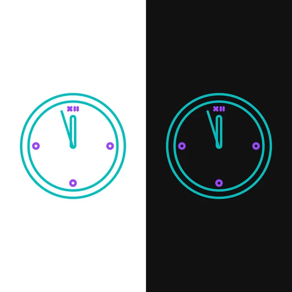 Ikona Line Clock Izolované Bílém Černém Pozadí Časový Symbol Veselé — Stockový vektor