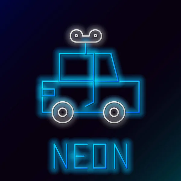 Zářící Neonová Čára Toy Auto Ikona Izolované Černém Pozadí Barevný — Stockový vektor