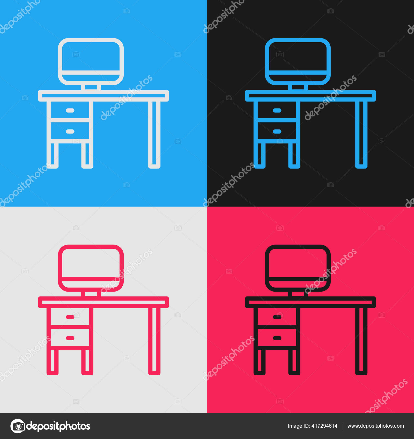 在彩色背景上孤立的流行艺术线计算机监视器和桌面图标pc组件标志病媒图解 图库矢量图像 C Vectoroksana