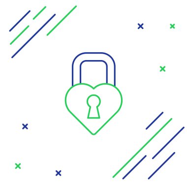 Beyaz arka planda izole edilmiş, kalp ikonu şeklinde bir Çizgi Kalesi. Kilitli Kalp. Aşk sembolü ve anahtar deliği işareti. Sevgililer Günü. Renkli taslak konsepti. Vektör.