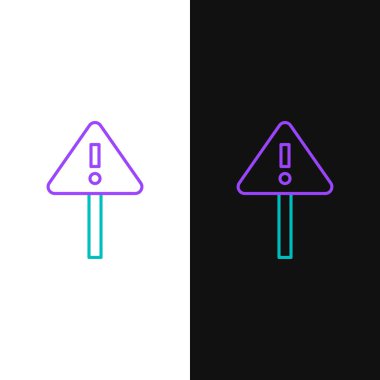 Beyaz ve siyah arkaplanda izole edilmiş üçgen simgesindeki çizgi ünlem işareti. Tehlike uyarısı, dikkat, dikkat, tehlike uyarısı. Renkli taslak konsepti. Vektör.