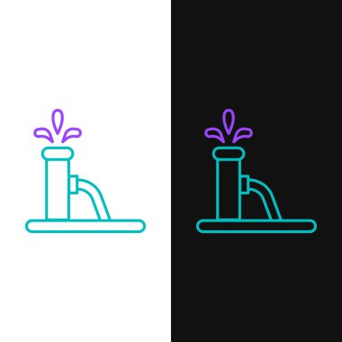 Çizgi yağı pompası ya da pompa ikonu beyaz ve siyah arkaplanda izole edilmiş. Petrol platformu. Renkli taslak konsepti. Vektör.