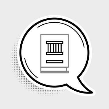 Gri arkaplanda çizgi hukuku simgesi izole edildi. Yasal yargıç kitabı. Yargılama kavramı. Renkli taslak konsepti. Vektör.