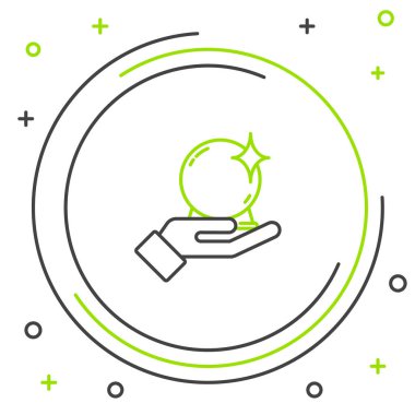 El simgesindeki çizgi sihirli topu beyaz arkaplanda izole edildi. Kristal küre. Renkli taslak konsepti. Vektör.