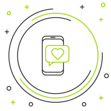 Çevrimiçi randevu uygulaması ve sohbet simgesi beyaz arkaplanda izole edildi. Uluslararası Mutlu Kadınlar Günü. Renkli taslak konsepti. Vektör.