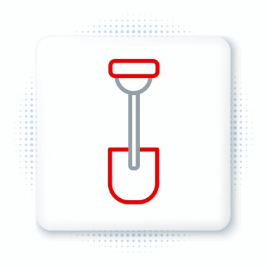 Beyaz arkaplanda çizgi küreği simgesi izole edildi. Bahçe aletleri. Bahçecilik, tarım, çiftçilik aleti. Renkli taslak konsepti. Vektör.