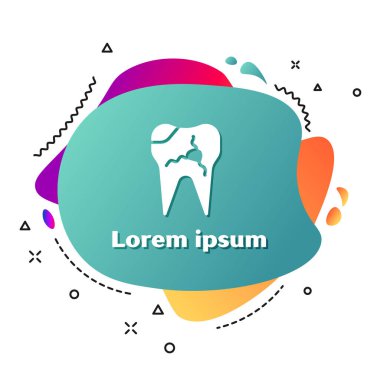 Beyaz diş kırığı simgesi beyaz arkaplanda izole edilmiş. Diş problemi ikonu. Diş sağlığı sembolü. Sıvı şekilli soyut pankart. Vektör İllüstrasyonu.