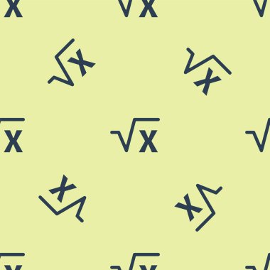 Mavi karekök x kabartma simgesi sarı arkaplanda izole edilmiş pürüzsüz desen. Matematiksel ifade. Vektör.