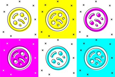 Bakteri simgesini renk arkaplanında izole et. Bakteriler ve mikroorganizmalar, sebep olan mikroorganizma hastalıkları, hücre kanseri, mikrop, virüs, mantar. Vektör.