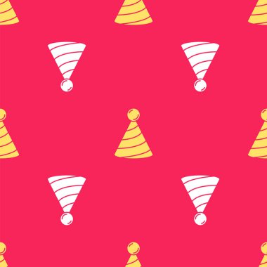 Sarı Parti şapka ikonu kırmızı arka planda izole edilmiş kusursuz desen. Doğum günü şapkası. Vektör.