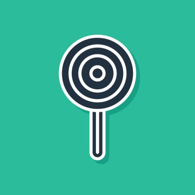 Mavi lolipop simgesi yeşil arka planda izole edildi. Şeker işareti. Yemek, lezzetli bir sembol. Vektör.