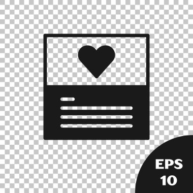 Şeffaf arkaplanda siyah tebrik kartı simgesi izole edildi. Kutlama için davetiye ya da tebrik kartı şablonu. Vektör.