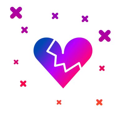 Kırık kalp ya da beyaz arka planda izole edilmiş boşanma ikonu. Aşk sembolü. Sevgililer Günü. Kademeli rastgele dinamik şekiller. Vektör.