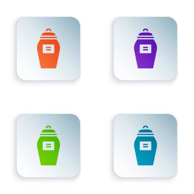 Renkli Cenaze Vazosu simgesi beyaz arkaplanda izole edildi. Yakma ve gömme kapları, kolumbaryum vazolar, küllü kavanozlar ve kaplar. Kare düğmelere renkli simgeleri yerleştir. Vektör.