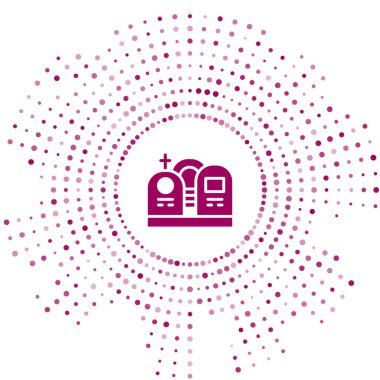 Beyaz arkaplanda izole edilmiş mezar taşı ikonu olan mor mezar taşı. Soyut çember rastgele noktalar. Vektör.