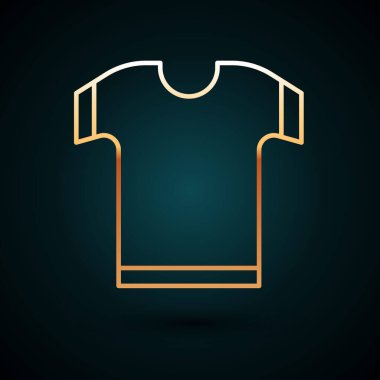Altın çizgili tişört ikonu koyu mavi arkaplanda izole edilmiş. Vektör İllüstrasyonu.