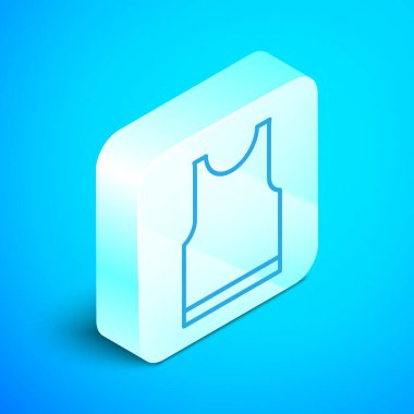 Kolsuz tişört ikonu mavi arkaplanda izole edilmiş. Gümüş kare düğme. Vektör İllüstrasyonu.